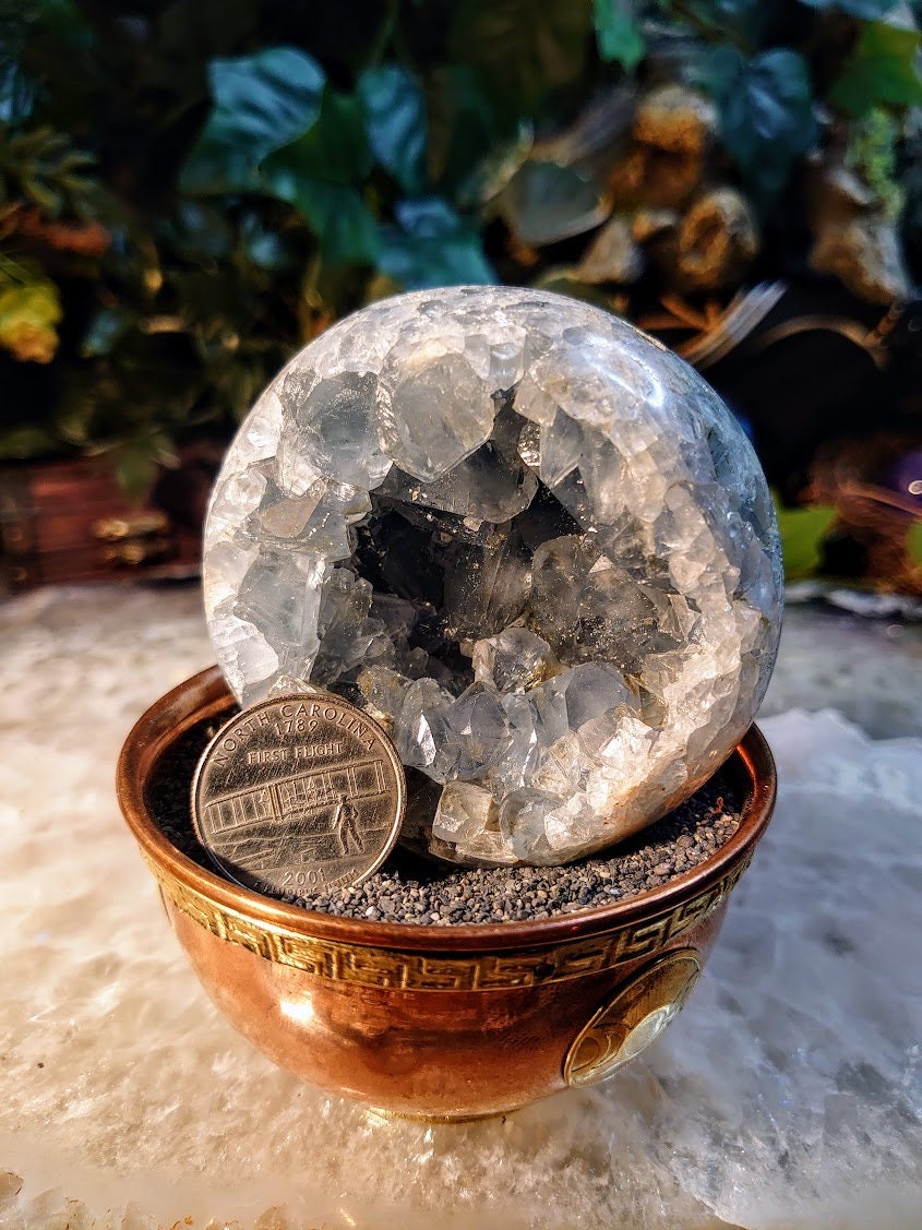 3" Hand Polished Celestite 'Bowl' from Madagascar for Altar Decor / Crystal Healing / Reiki / Meditation / Collectors / Gifting