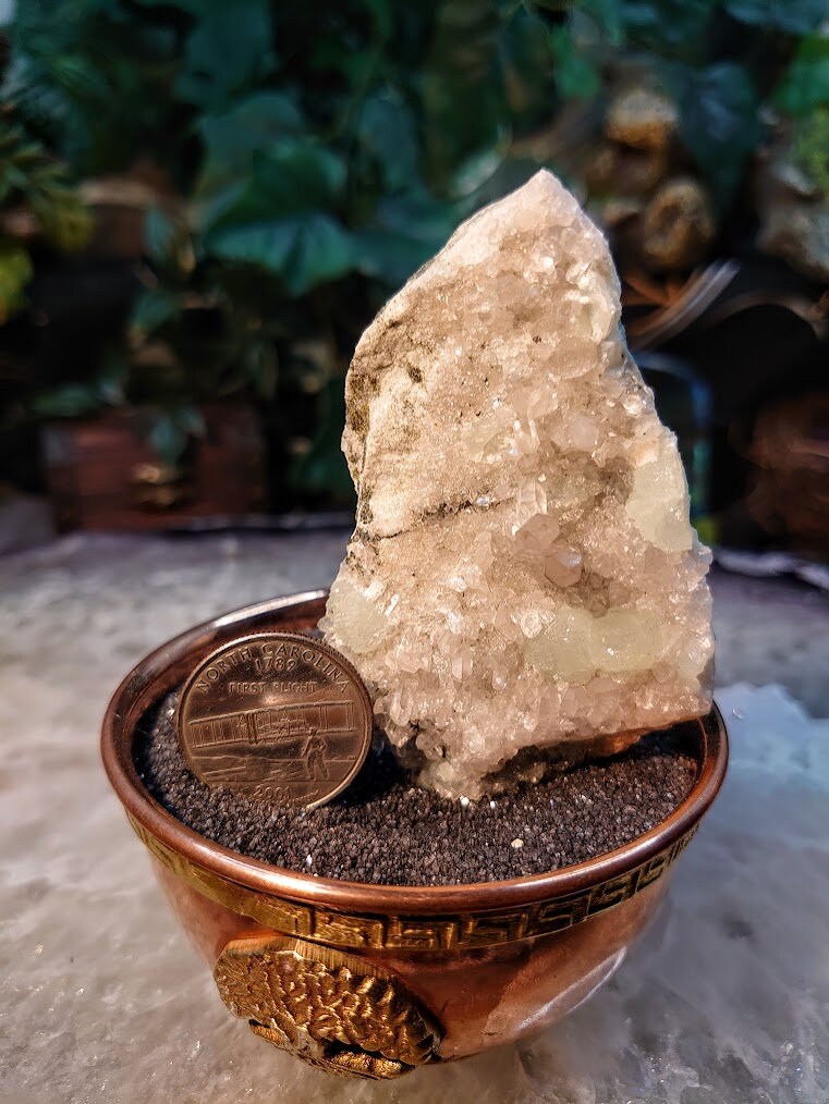 Prehnite with Clear Quartz From Yunnan Province, China / 70.51g / Small Cabinet Size / for Desk Decor / Meditation / Collection