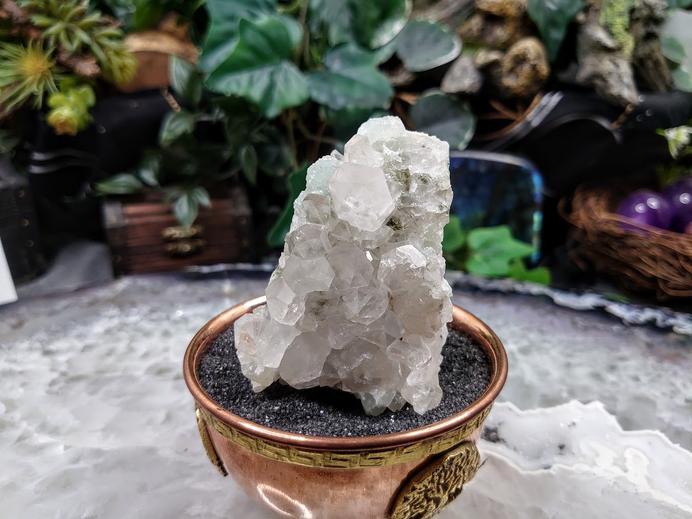 Prehnite with Clear Quartz From Yunnan Province, China / 146g / Small Cabinet Size / for Desk Decor / Meditation / Collection