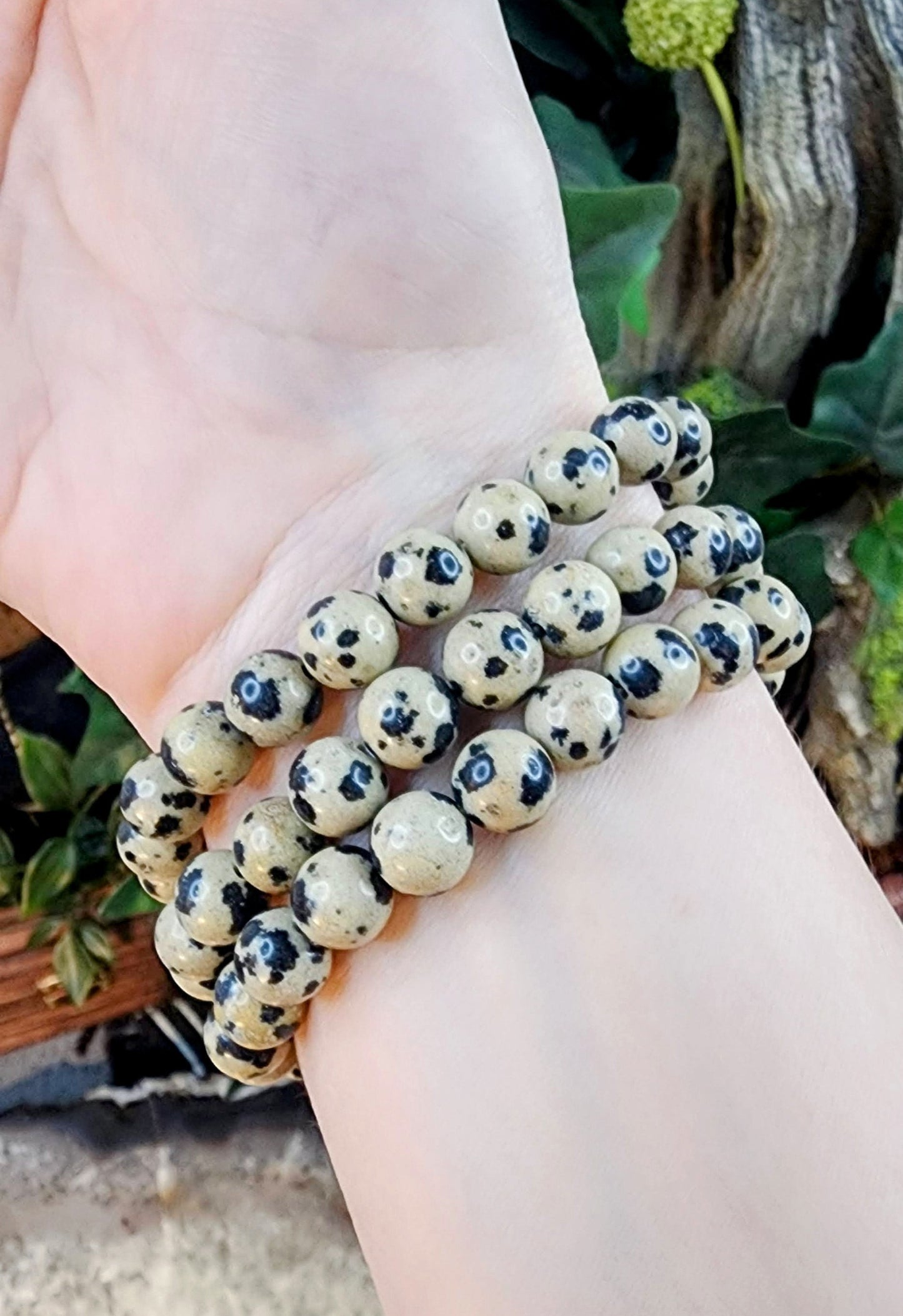 Dalmatian Jasper Gemstone Stretch Bracelet with 8mm Round Beads/ Handmade/ High Quality/ Earth Star, Root, Sacral Chakra