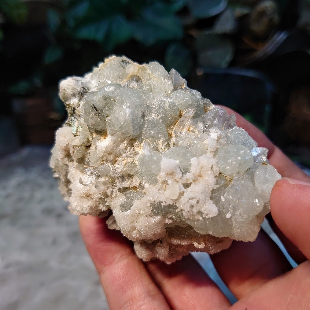 Prehnite with Clear Quartz Druzy and Epidote From Yunnan Province, China / 142g / Small Cabinet Size / Desk Decor / Meditation / Collection