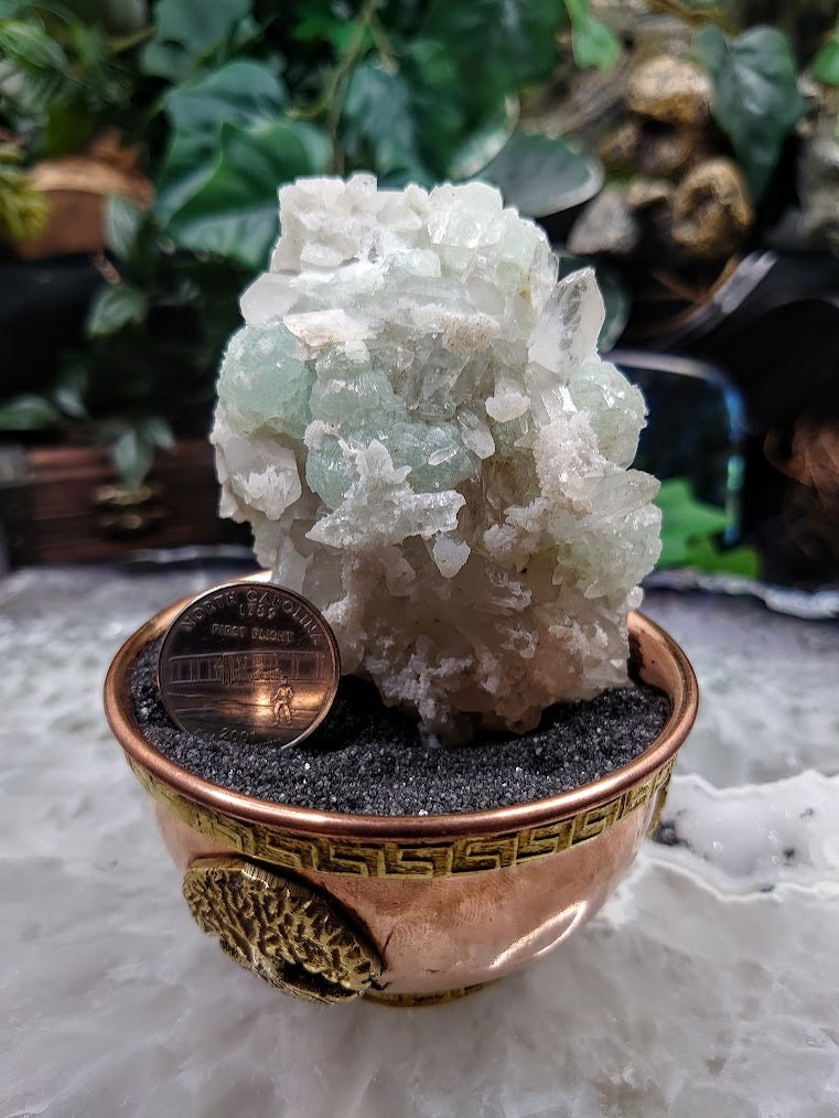 Prehnite with Clear Quartz From Yunnan Province, China / 180g / Small Cabinet Size / for Desk Decor / Meditation / Collection