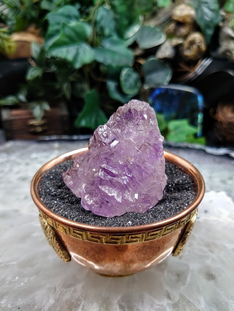Amethyst Water Etched Cluster with Lepidocrocite Rutile from Karur, India for Meditation / 91.41g / Collection / Altar Decor