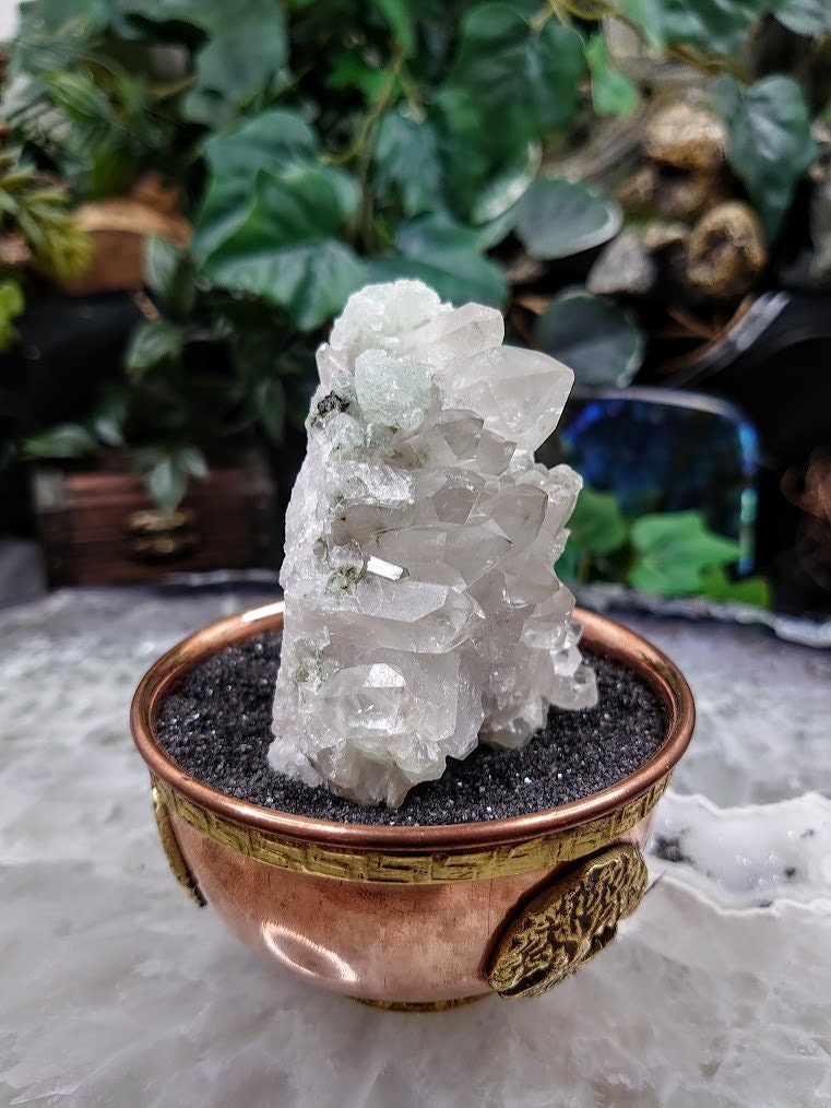 Prehnite with Clear Quartz From Yunnan Province, China / 146g / Small Cabinet Size / for Desk Decor / Meditation / Collection