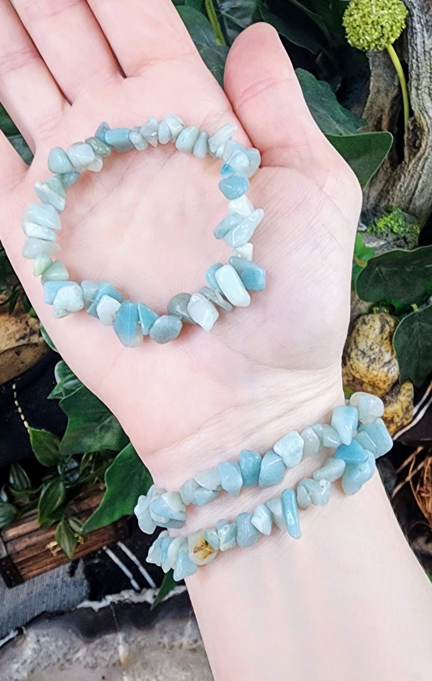 Amazonite Gemstone Stretch Bracelet with Chip Stone Beads/ Handmade/ High Quality/ Throat Chakra