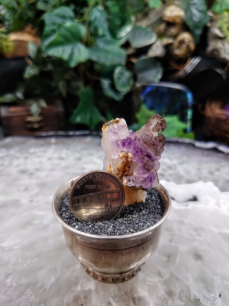 Amethyst Cluster with Smoky Quartz and Calcite from Karur, India for Meditation / 27.42g / Collection / Altar Decor