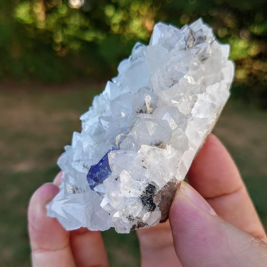 Milky Way Pocket Blue/Green Fluorite Cluster on Quartz, Diana Maria Mine, Rogerley Quarry From United Kingdom / 184g / Small Cabinet Size