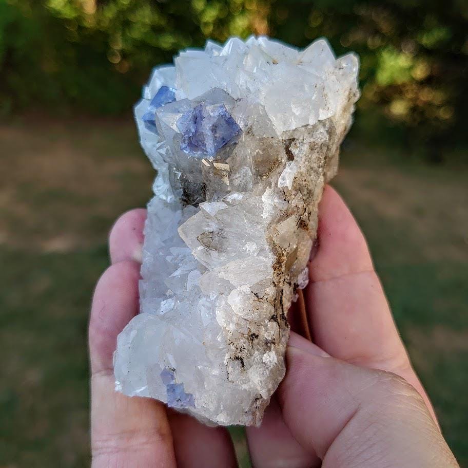 Milky Way Pocket Blue/Green Fluorite Cluster on Quartz, Diana Maria Mine, Rogerley Quarry From United Kingdom / 230g / Small Cabinet Size