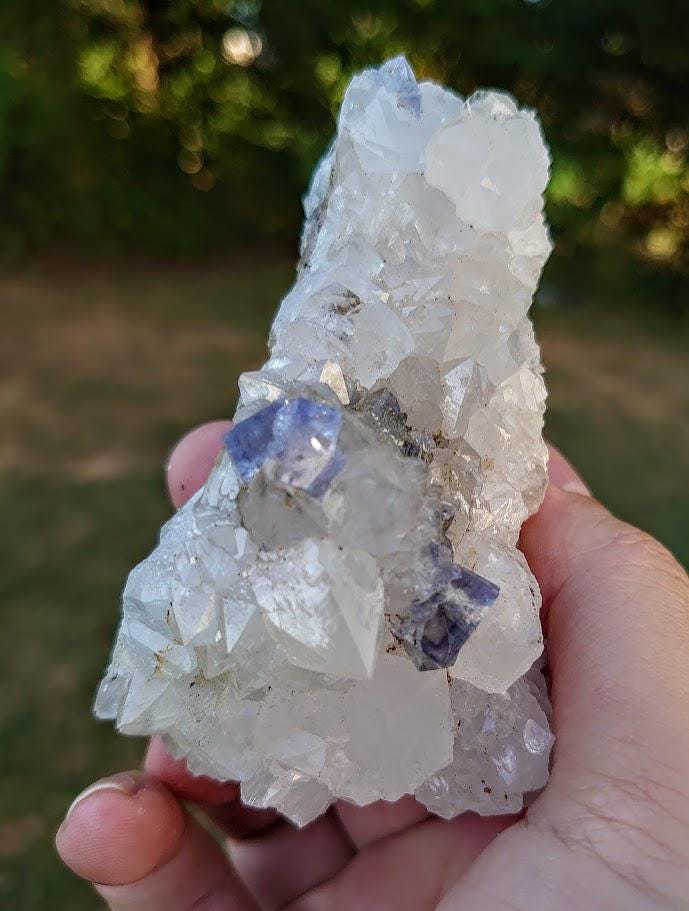 Milky Way Pocket Blue/Green Fluorite Cluster on Quartz, Diana Maria Mine, Rogerley Quarry From United Kingdom / 230g / Small Cabinet Size