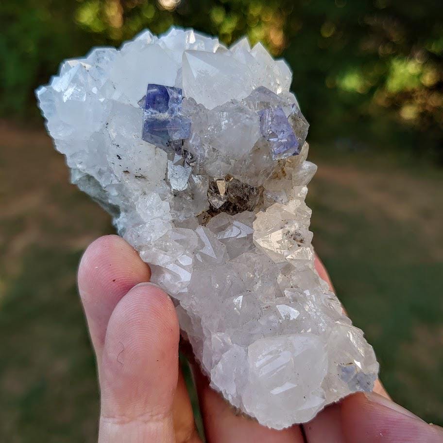 Milky Way Pocket Blue/Green Fluorite Cluster on Quartz, Diana Maria Mine, Rogerley Quarry From United Kingdom / 230g / Small Cabinet Size