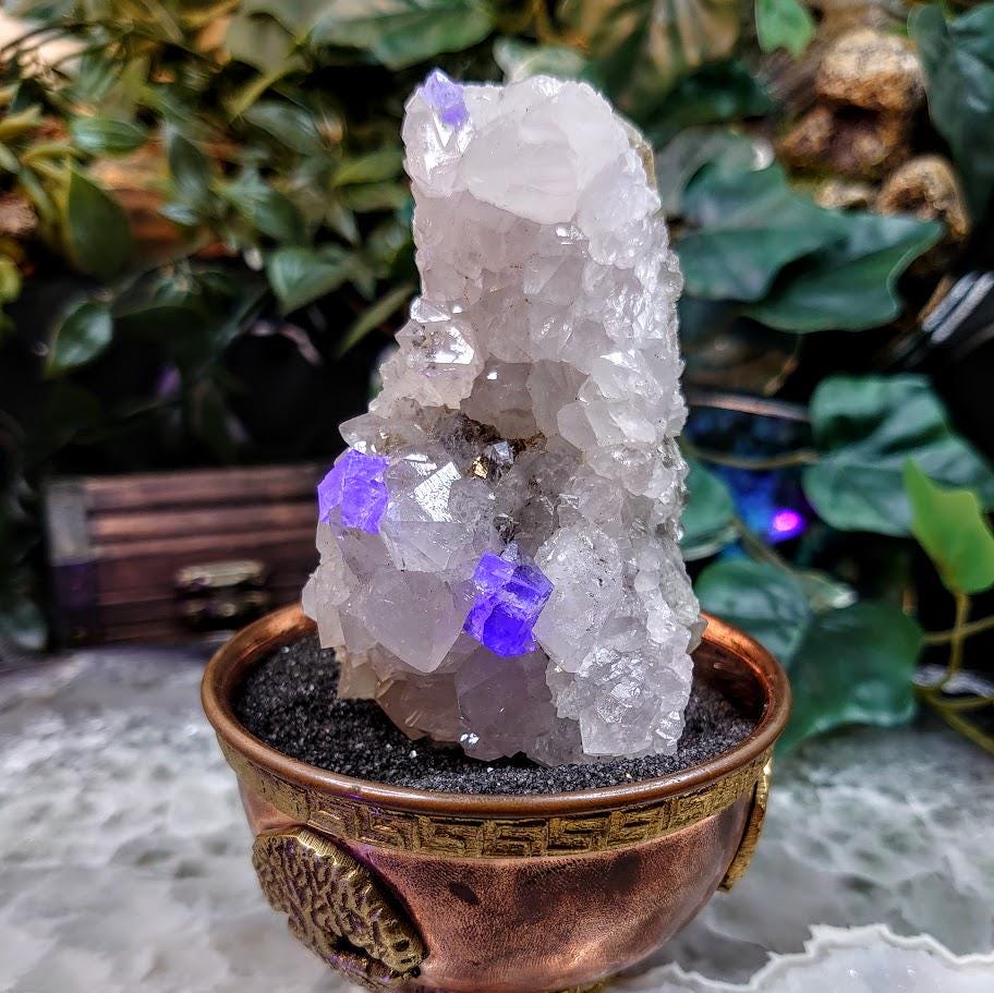 Milky Way Pocket Blue/Green Fluorite Cluster on Quartz, Diana Maria Mine, Rogerley Quarry From United Kingdom / 230g / Small Cabinet Size
