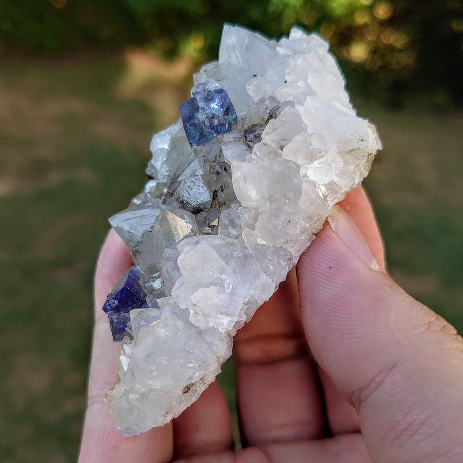 Milky Way Pocket Blue/Green Fluorite Cluster on Quartz, Diana Maria Mine, Rogerley Quarry From United Kingdom / 108g / Small Cabinet Size
