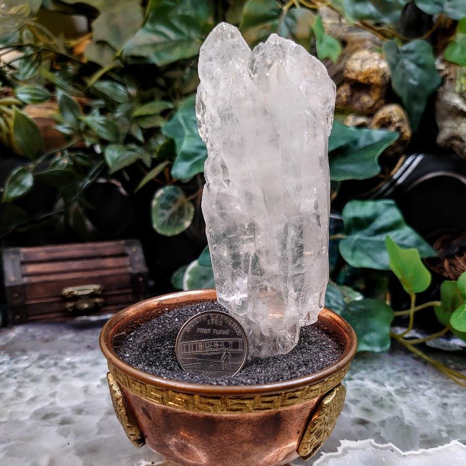 4.75" Elestial Clear Quartz Scepter Cluster from Minas Gerais, Brazil for Crystal Healing / 118.24g / Meditation / Altar Decor