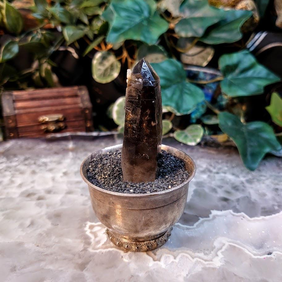 2.5" Natural Smoky Quartz Point with Aegirine and Orthoclase Inclusions from Malawi, Africa for Collection / 32.34g / Home and Altar Decor