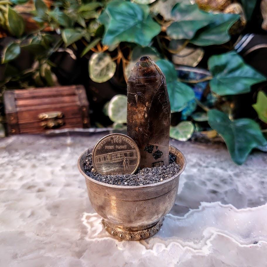 2.5" Natural Smoky Quartz Point with Aegirine and Orthoclase Inclusions from Malawi, Africa for Collection / 32.34g / Home and Altar Decor