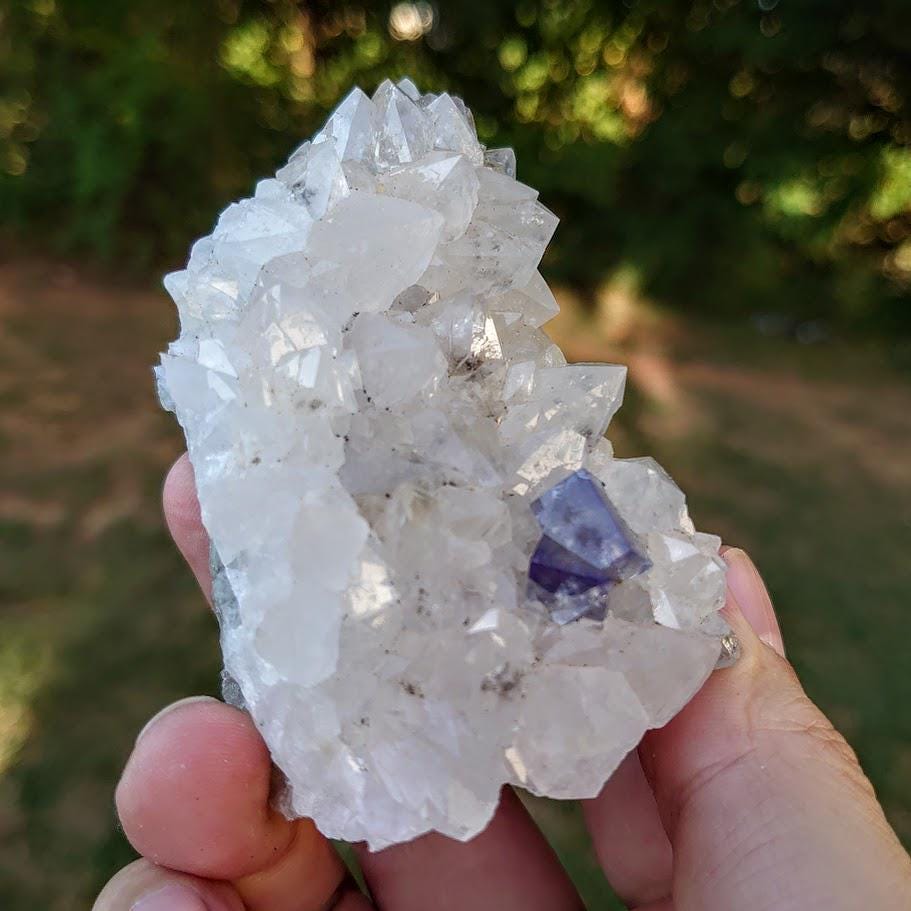 Milky Way Pocket Blue/Green Fluorite Cluster on Quartz, Diana Maria Mine, Rogerley Quarry From United Kingdom / 184g / Small Cabinet Size