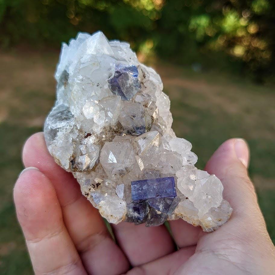 Milky Way Pocket Blue/Green Fluorite Cluster on Quartz, Diana Maria Mine, Rogerley Quarry From United Kingdom / 108g / Small Cabinet Size