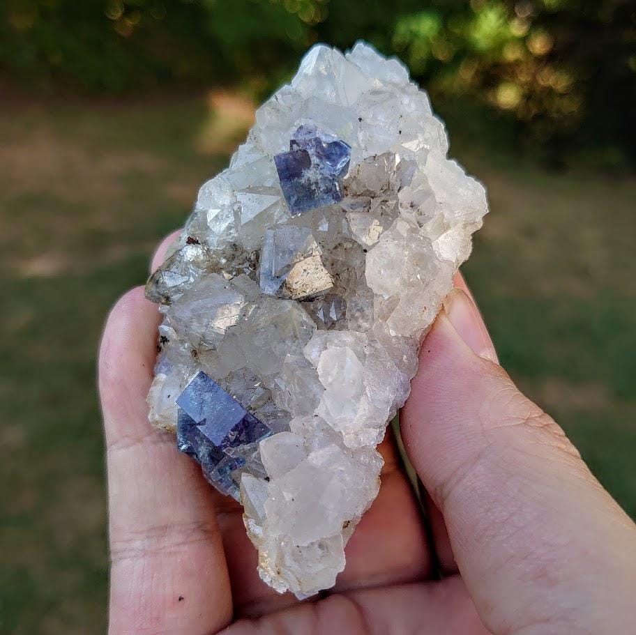 Milky Way Pocket Blue/Green Fluorite Cluster on Quartz, Diana Maria Mine, Rogerley Quarry From United Kingdom / 108g / Small Cabinet Size