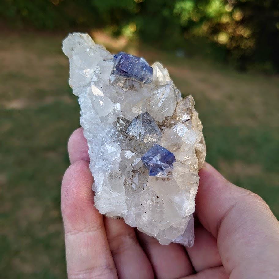 Milky Way Pocket Blue/Green Fluorite Cluster on Quartz, Diana Maria Mine, Rogerley Quarry From United Kingdom / 108g / Small Cabinet Size