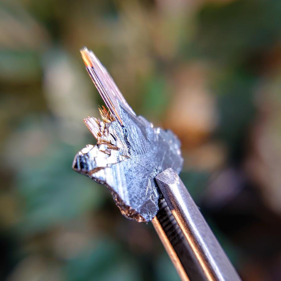8.85ct Epic Hematite Blade with Exposed Golden Rutile from Novo Horizonte, Bahia, Brazil / Thumbnail Size / Collection / Whaaaaaat?!
