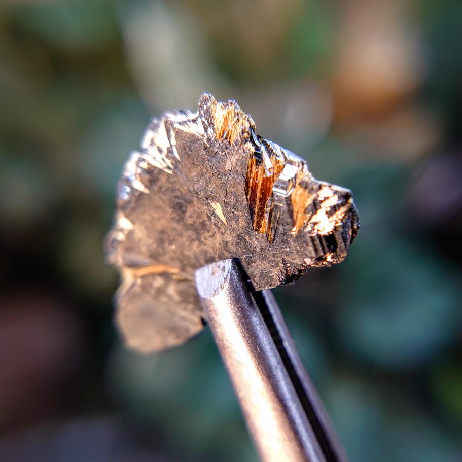 8.45ct Hematite Blade with Exposed Golden Rutile from Novo Horizonte, Bahia, Brazil / Thumbnail Size / Collection / Whaaaaaat?!