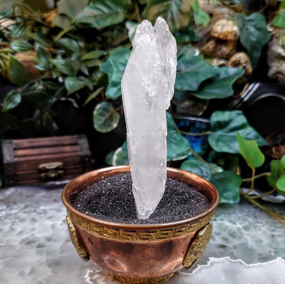 4.75" Elestial Clear Quartz Scepter Cluster from Minas Gerais, Brazil for Crystal Healing / 118.24g / Meditation / Altar Decor