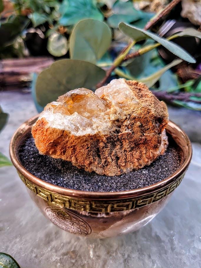 Natural Limonite Golden Healer Quartz/Citrine Cluster on Limestone from Zambia, Africa for Crystal Healing / 98.57g / Reiki / Home Decor