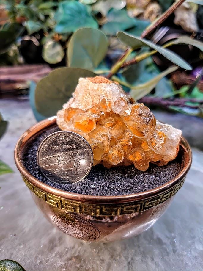 Natural Limonite Golden Healer Quartz/Citrine Cluster on Limestone from Zambia, Africa for Crystal Healing / 98.57g / Reiki / Home Decor