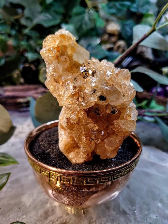 Natural Limonite Golden Healer Quartz/Citrine Cluster on Limestone from Zambia, Africa for Crystal Healing / 197g / Reiki / Home Decor