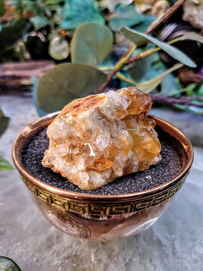 Natural Limonite Golden Healer Quartz/Citrine Cluster on Limestone from Zambia, Africa for Crystal Healing / 98.57g / Reiki / Home Decor