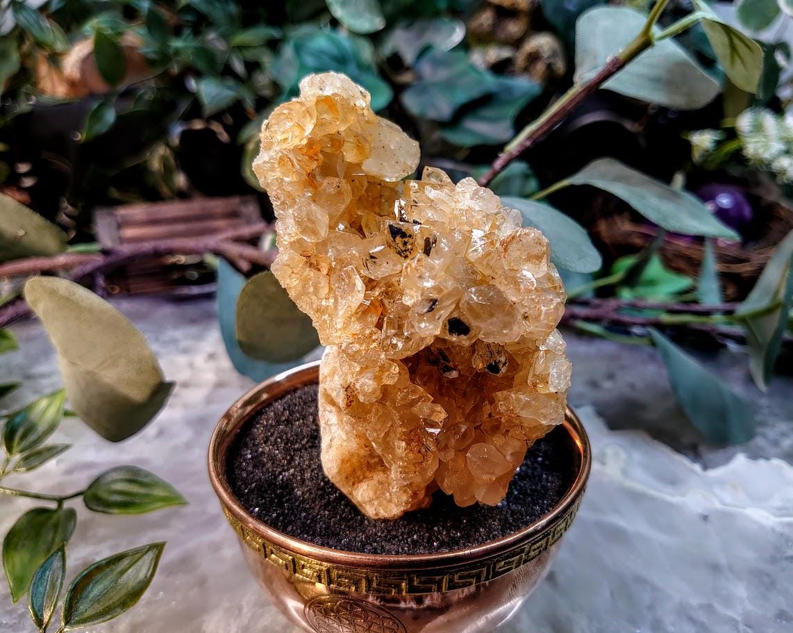 Natural Limonite Golden Healer Quartz/Citrine Cluster on Limestone from Zambia, Africa for Crystal Healing / 197g / Reiki / Home Decor