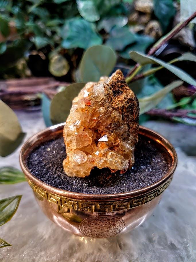 Natural Limonite Golden Healer Quartz/Citrine Cluster on Limestone from Zambia, Africa for Crystal Healing / 88.93g / Reiki / Home Decor