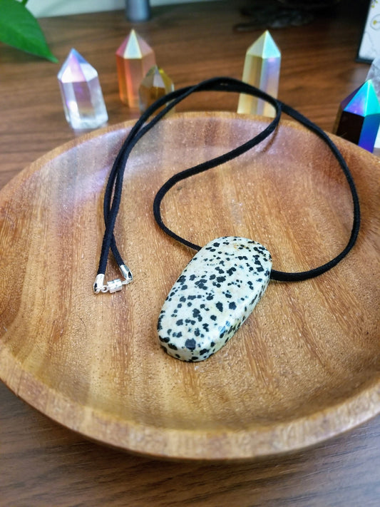 Dalmatian Jasper Gemstone Pendant on Suede with .925 Sterling Silver Findings & Magnetic Clasp