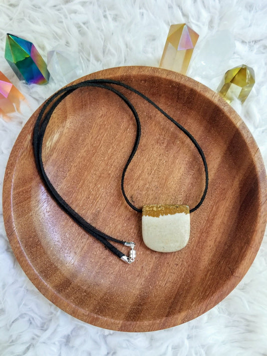 Picture Jasper Gemstone Banner Pendant on Suede with .925 Sterling Silver Findings & Magnetic Clasp