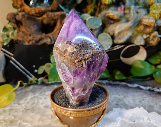 5.75" Chevron Amethyst 'Witch Hat' Wand from Zambia for Crystal Healing / Reiki / Home and Altar Decor / Gifting