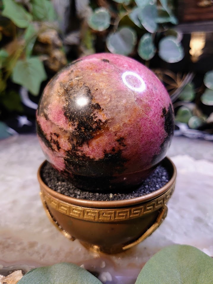 2.75" Rhodonite Sphere with Black Manganese  Inclusions from Madagascar for Crystal Healing/ Reiki/ Meditation/ Home & Altar Decor