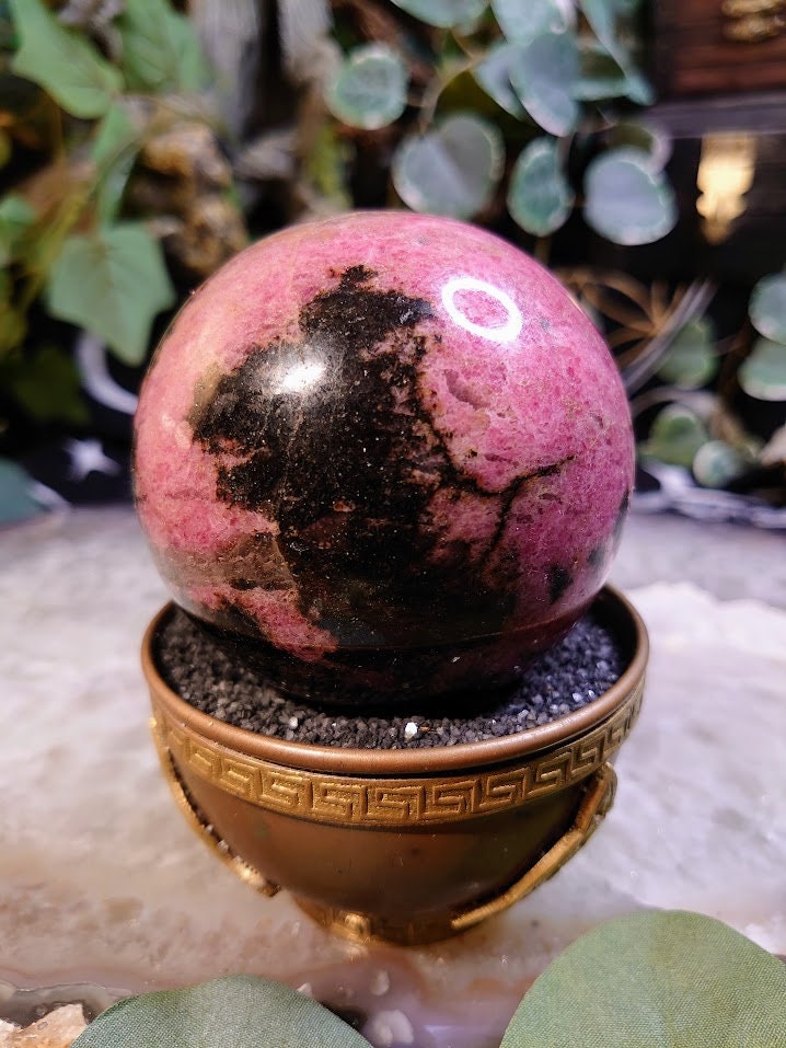 2.75" Rhodonite Sphere with Black Manganese  Inclusions from Madagascar for Crystal Healing/ Reiki/ Meditation/ Home & Altar Decor