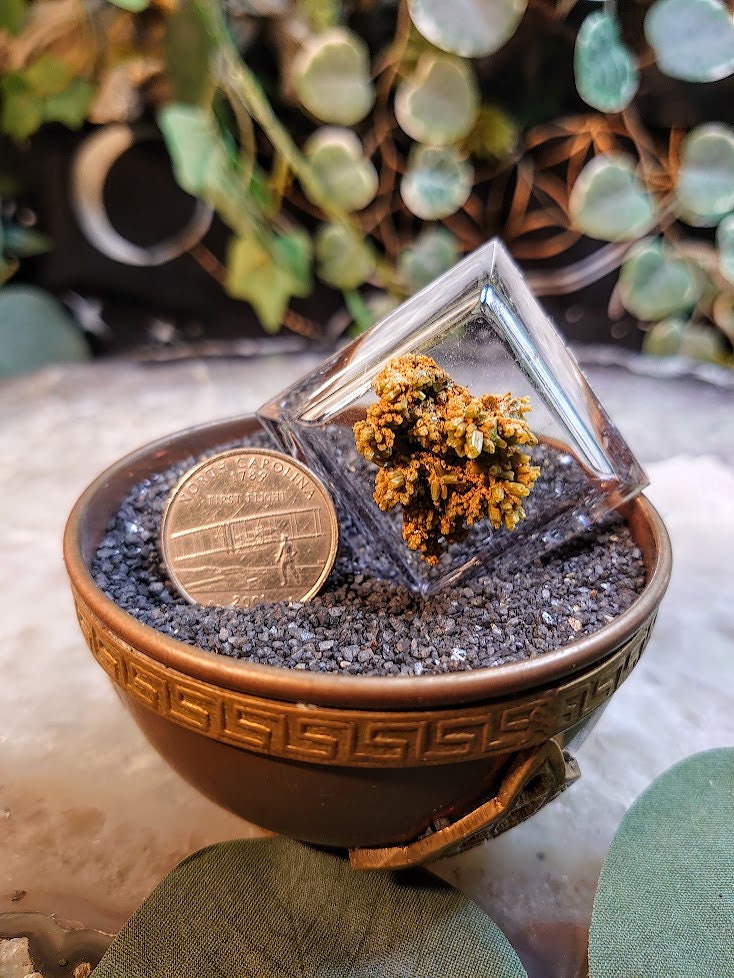 Green Pyromorphite on Calcite from China / Thumbnail Specimen / for Desk Decor / Meditation / Reiki / Collection