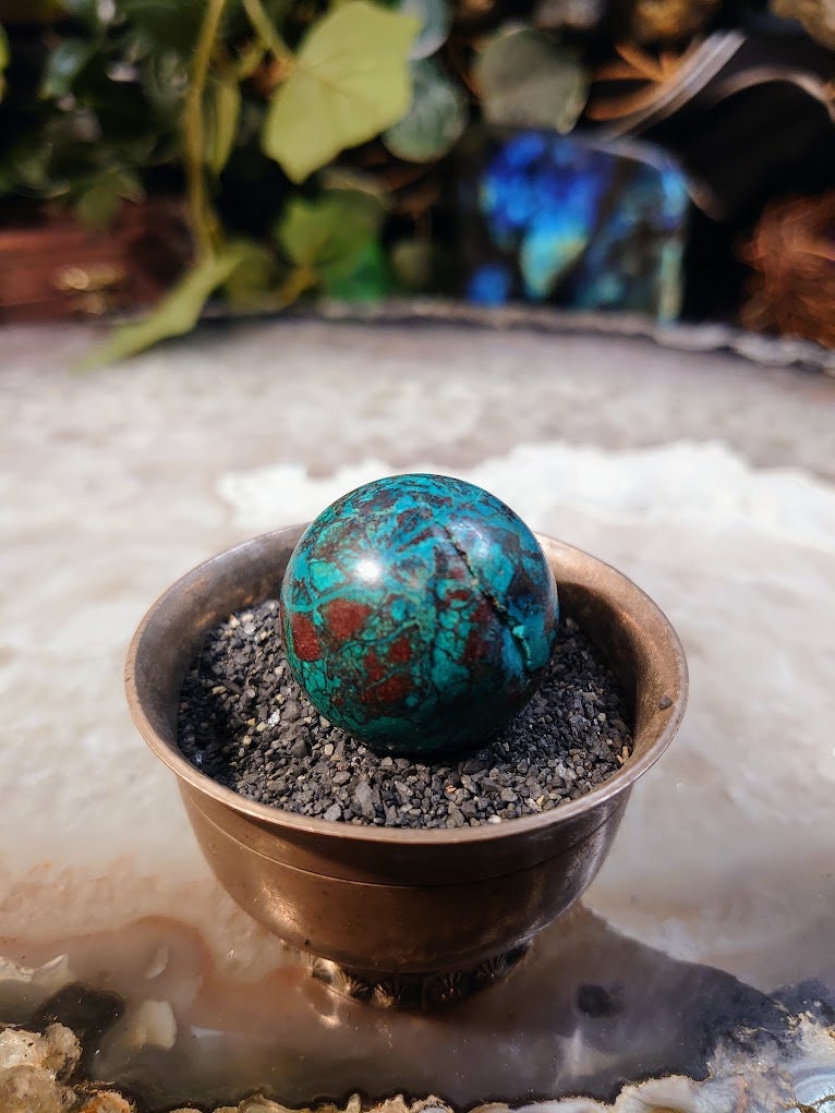 1 1/8" Malachite & Shattuckite Sphere from Kaokoveld, Namibia for Altar and Home Decor / 31.39g / Crystal Healing / Reiki / Collection