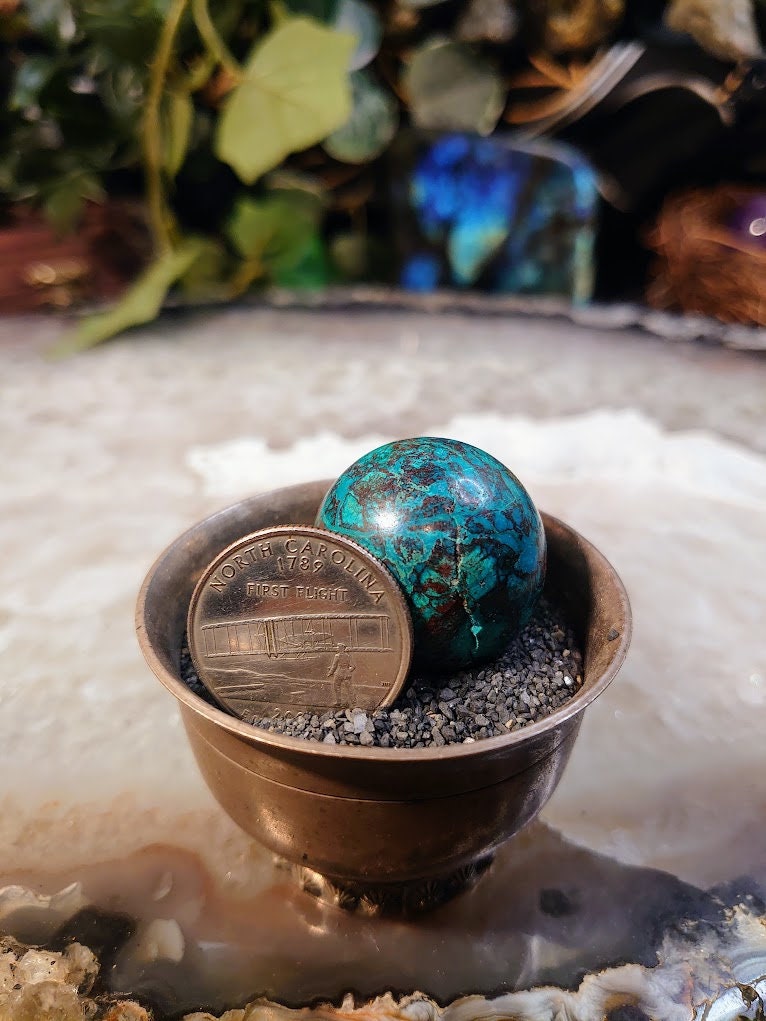 1 1/8" Malachite & Shattuckite Sphere from Kaokoveld, Namibia for Altar and Home Decor / 31.39g / Crystal Healing / Reiki / Collection