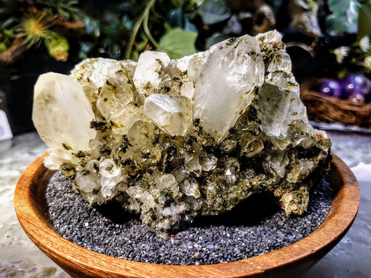 Beautiful Quartz and Forest Green Epidote Cluster with Rainbows from Turkey for Crystal Healing / 580g / Mineral Collection