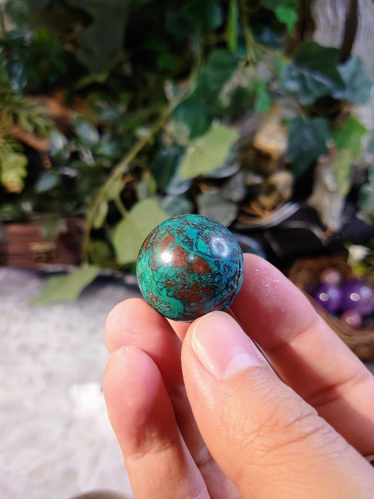 1 1/8" Malachite & Shattuckite Sphere from Kaokoveld, Namibia for Altar and Home Decor / 31.39g / Crystal Healing / Reiki / Collection