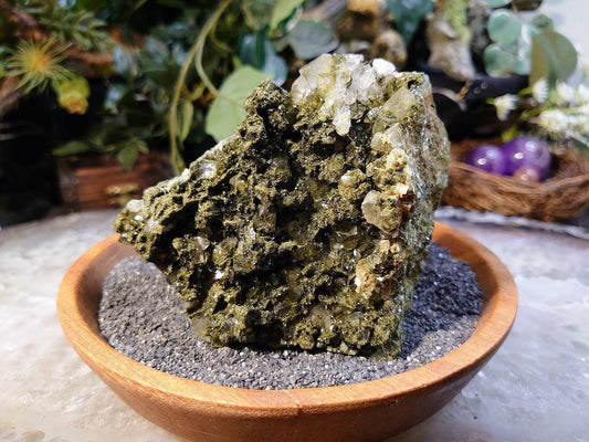Sparkling Epidote on Clear Quartz Cluster from Turkey for Crystal Healing / 471g / Mineral Collection / Cabinet Specimen