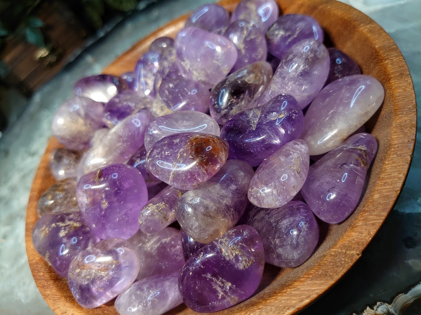 Amethyst Tumbled Stone with Iron Inclusions / Polished Pebble / for Crystal Healing & Grids / Reiki / Meditation / Energy Work / Gifts