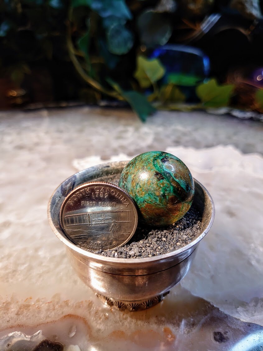 1" Chrysocolla & Shattuckite Sphere from Kaokoveld, Namibia for Altar and Home Decor / 24.46g / Crystal Healing / Reiki / Collection
