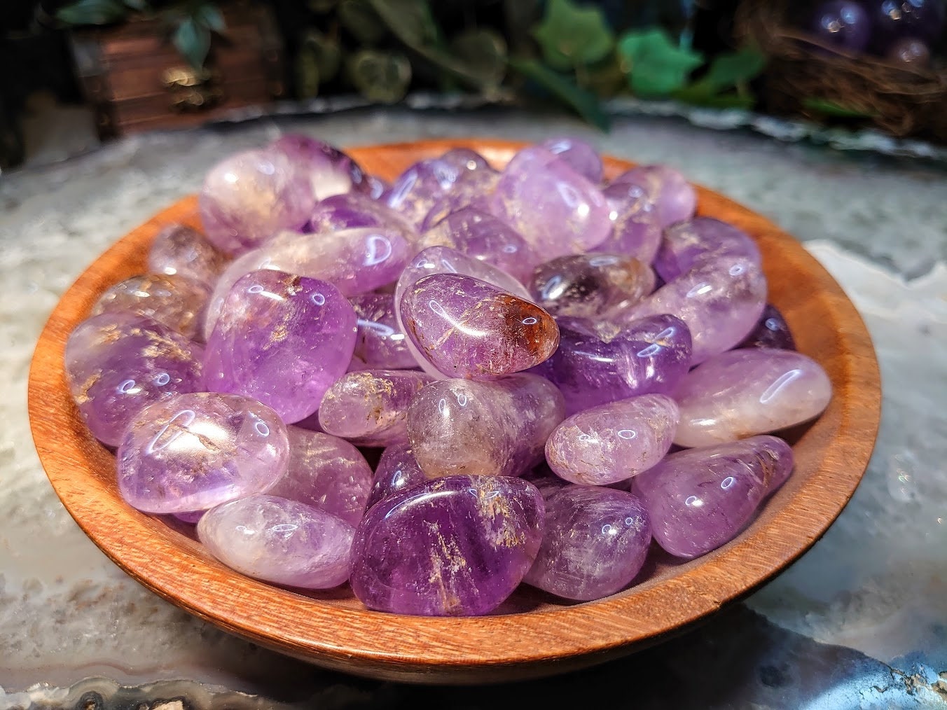 Amethyst Tumbled Stone with Iron Inclusions / Polished Pebble / for Crystal Healing & Grids / Reiki / Meditation / Energy Work / Gifts
