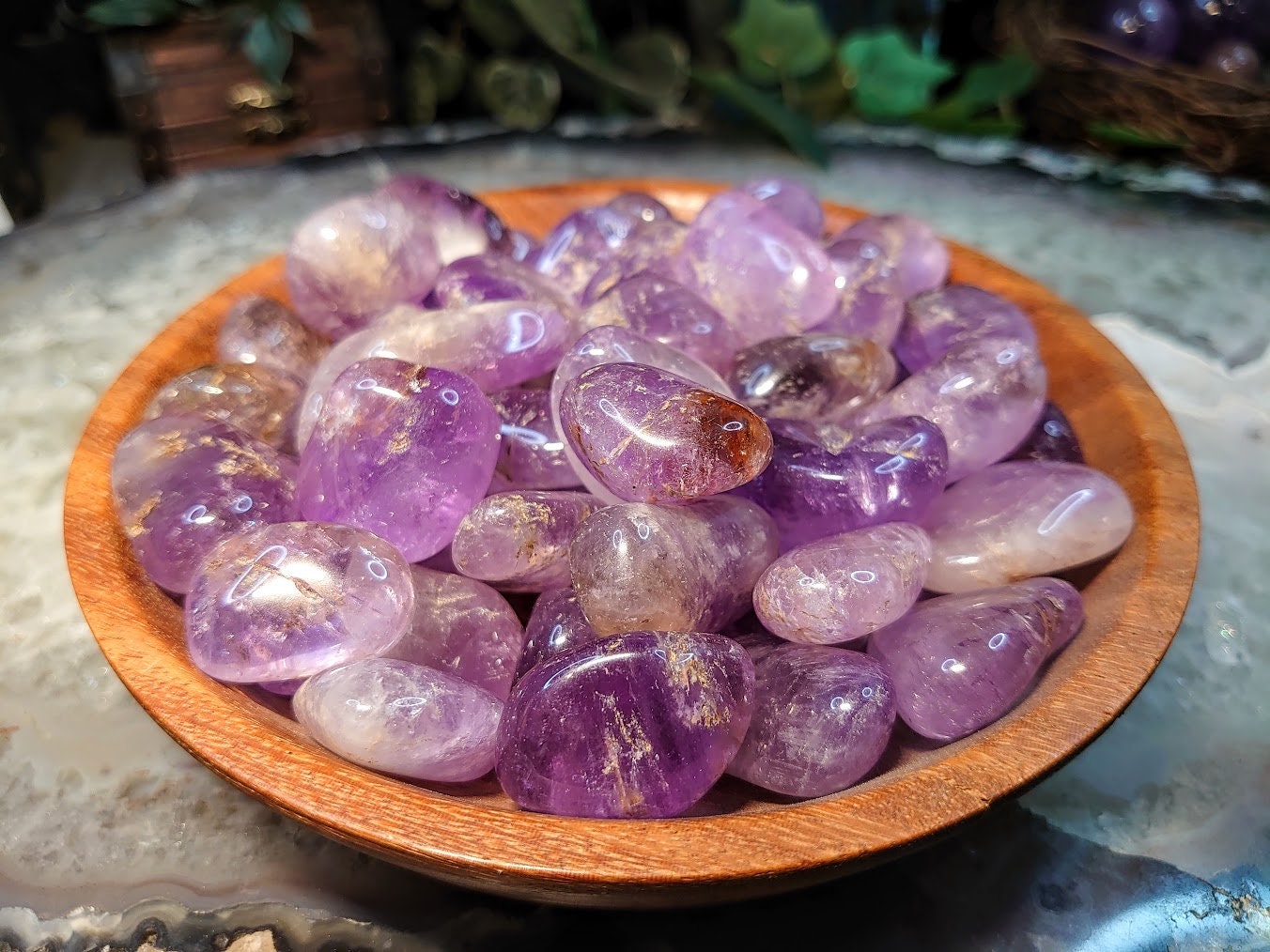 Amethyst Tumbled Stone with Iron Inclusions / Polished Pebble / for Crystal Healing & Grids / Reiki / Meditation / Energy Work / Gifts