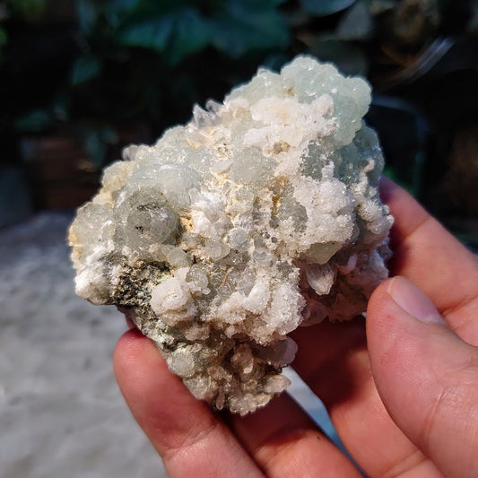 Prehnite with Clear Quartz Druzy and Epidote From Yunnan Province, China / 142g / Small Cabinet Size / Desk Decor / Meditation / Collection