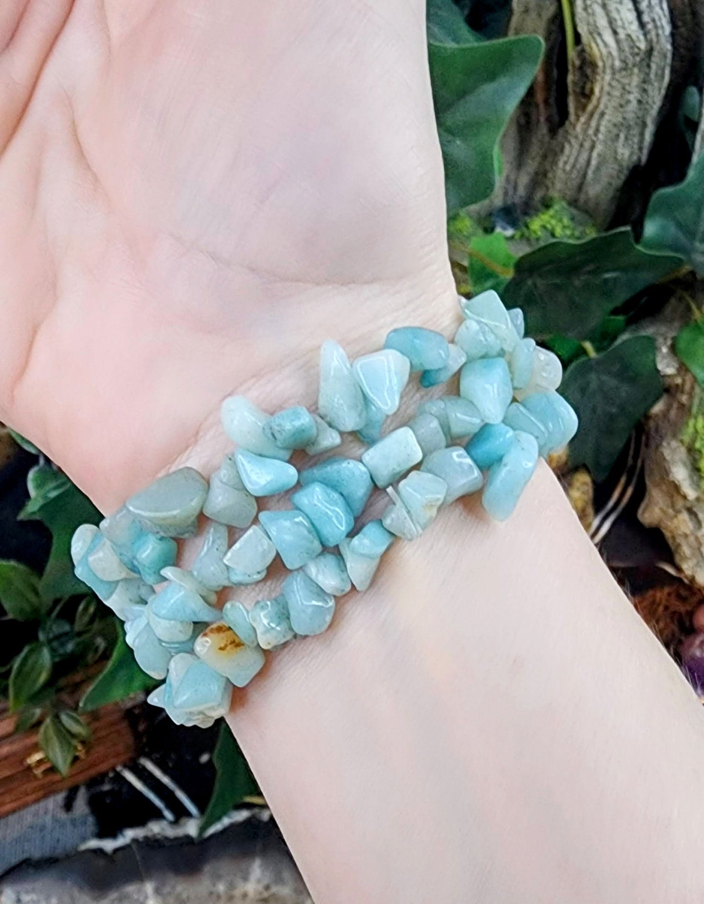 Amazonite Gemstone Stretch Bracelet with Chip Stone Beads/ Handmade/ High Quality/ Throat Chakra
