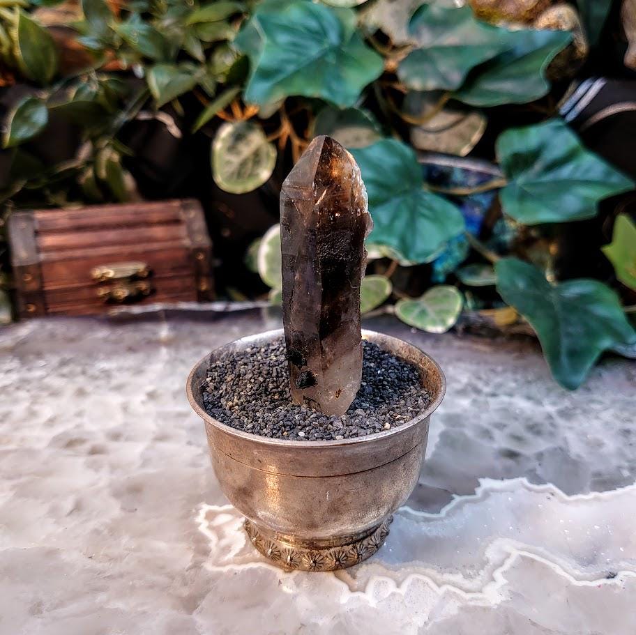 2.5" Natural Smoky Quartz Point with Aegirine and Orthoclase Inclusions from Malawi, Africa for Collection / 32.34g / Home and Altar Decor